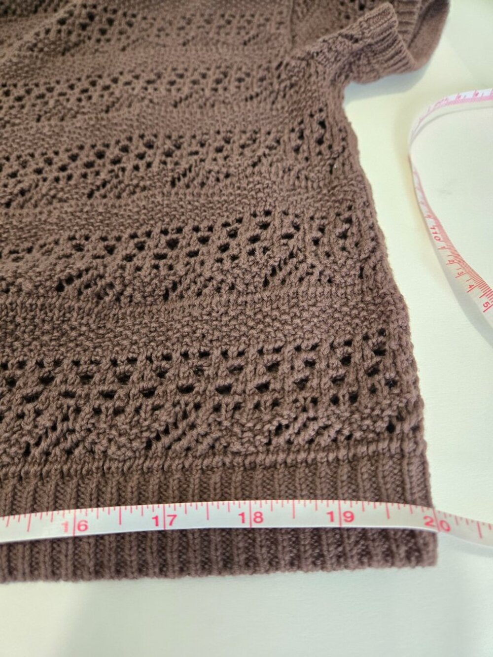 LOFT Deepest Brown Pointelle Knit Short Sleeve Sweater Tee - Picture 7 of 9
